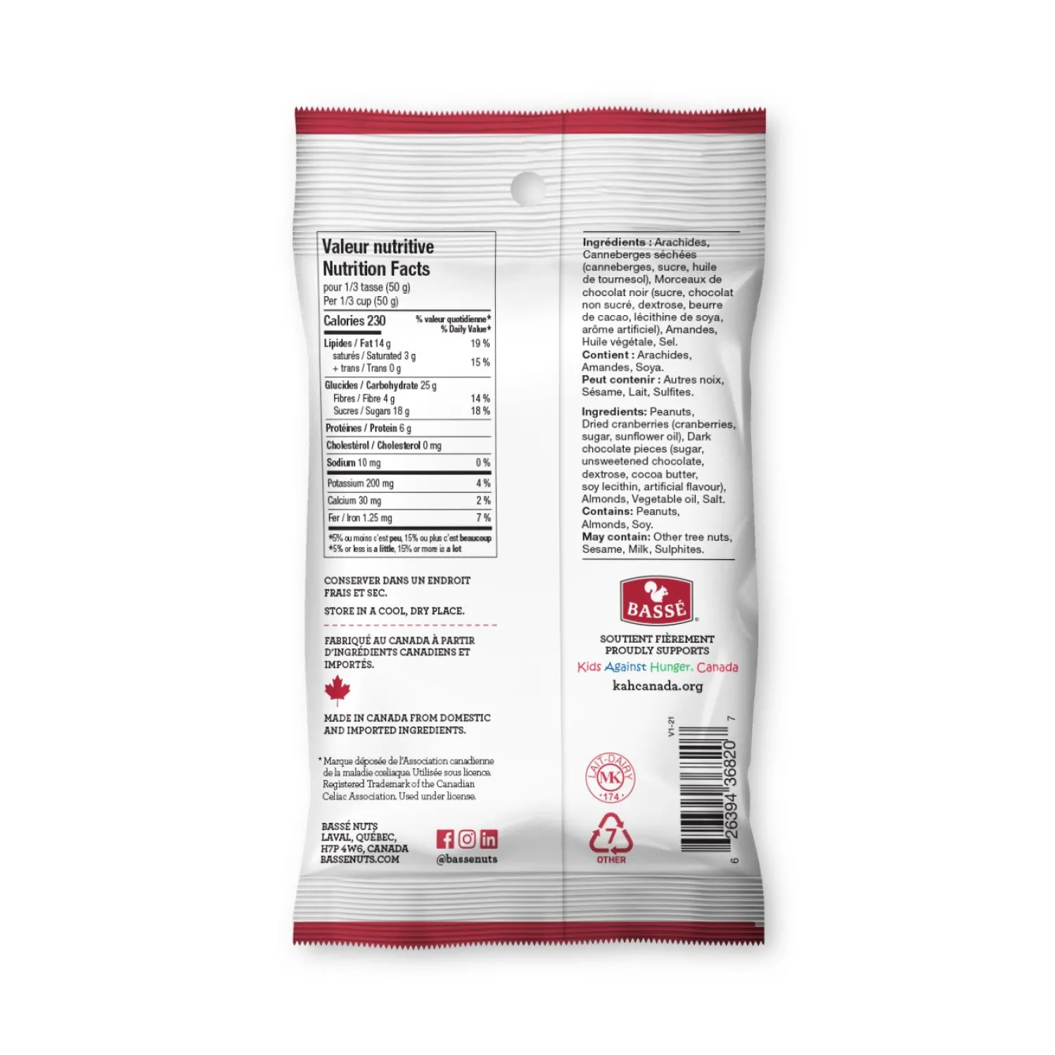 Ma Caféine Food & Snacks | Quebec Products>Basse | Dark chocolate and cranberry mix - 125 gr