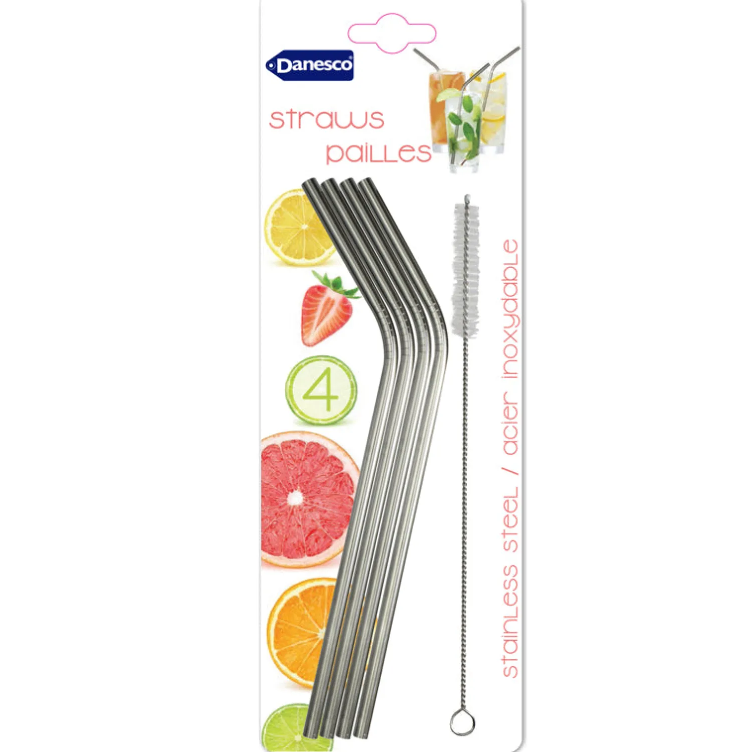 Ma Caféine Travel Mugs | Travel Mugs>Reusable stainless steel straws with brush - box of 4
