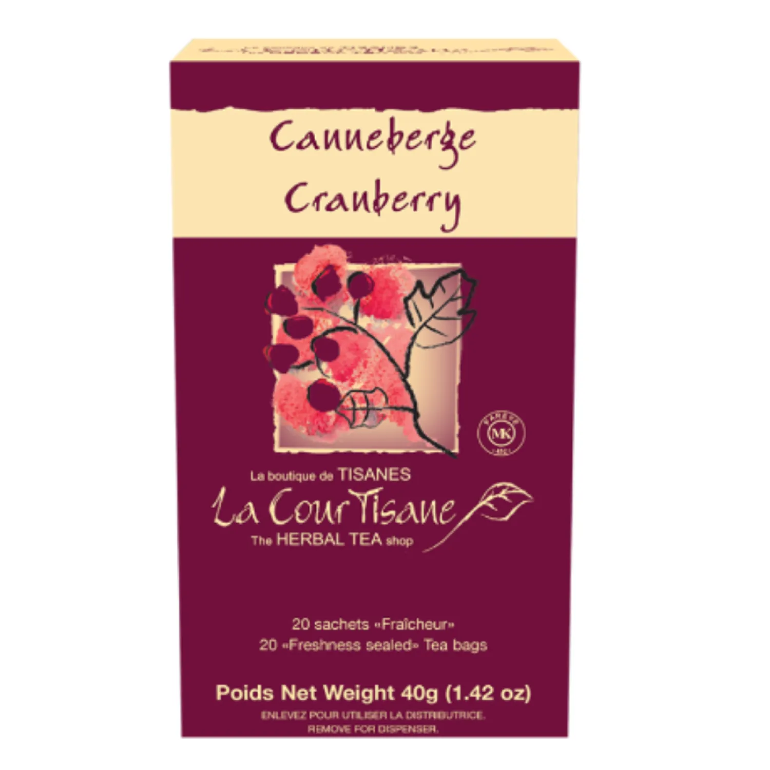 Ma Caféine Herbal Teas | Caffeine Free>The Courtesan | Cranberry Herbal Tea box of 20 sachets