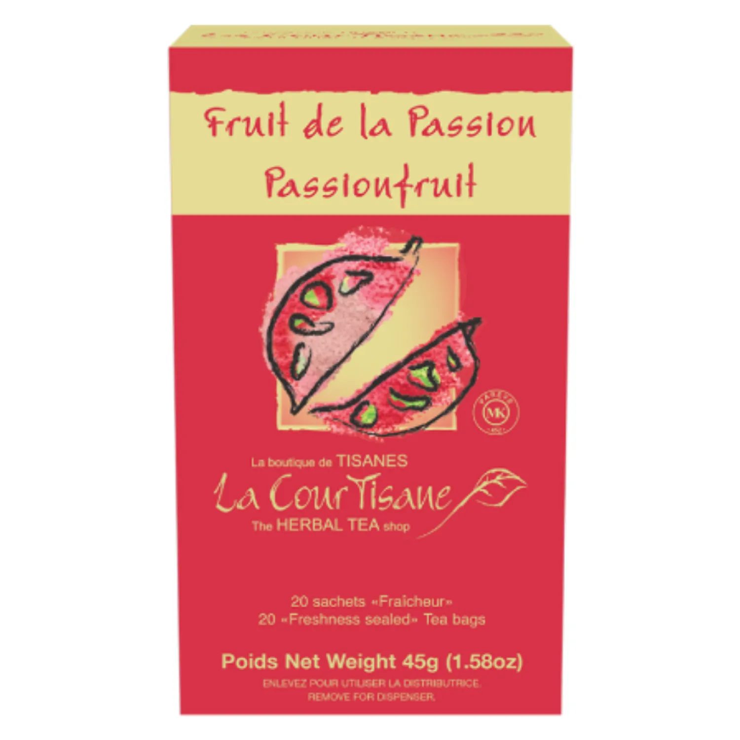 Ma Caféine Herbal Teas | Caffeine Free>The Courtesan | Passion Fruit Herbal Tea box of 20 sachets